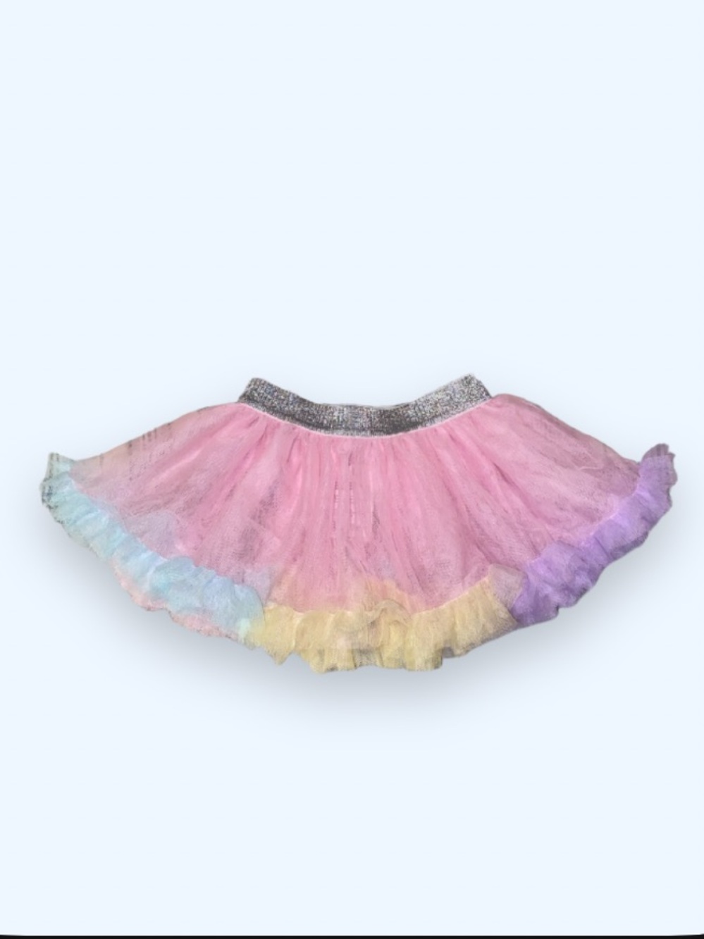 Baby Essentials Pink Tulle Skirt with Rainbow Trim